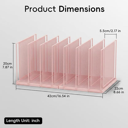 File Organizer for Desk, 7-Section Vertical File Sorter, Paper Holder Organizer Standing Metal File Folder for Office Home Classroom, Pink