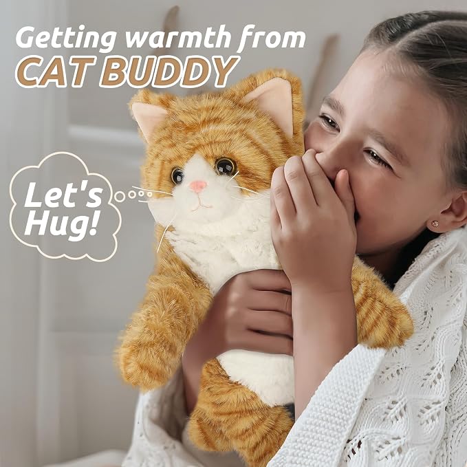 Orange Tabby Cat Stuffed Animals, Microwavable Stuffed Animal Adorable Fluffy Cat Plush for Warmth & Comfort, Heatable & Coolable Lavender Scent Cat Toys, Cute Soft Plushies Cat Gifts for Kids & Adult