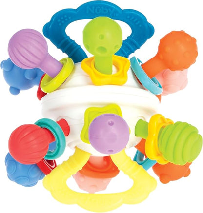 Nuby Twist Ball Teether Activity Toy with Rattle and Fun Bright Colors - Montessori Sensory Toy Develops Fine Motor Skills - 3 + Months
