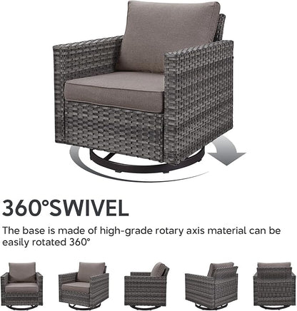 Belord Patio Furniture Set with Fire Pit Table: 9 Pieces Wicker Oversize Patio Conversation Set with Outdoor Swivel Glider Rocker Rattan Couch Ottomans, Anti-Rust Frame, Removable Cushion Grey