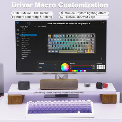 AULA F75 Pro Wireless Mechanical Keyboard,75% Hot Swappable Custom Keyboard,RGB Backlit,Pre-lubed Linear Switches,Side Printed PBT Keycaps Mechanical Gaming Keyboards,Gradient Purple