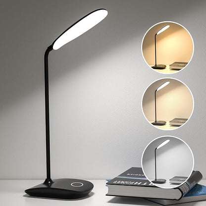 DEEPLITE Battery Operated Desk Lamp, LED Desk Light 3 Lighting Modes Stepless Dimming, Table Lamp 5W Touch Control Eye Caring, Flexible Gooseneck, Portable Reading Light for Dorm Study Office Bedroom