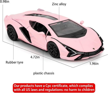 BDTCTK 1/36 Lamborghini Sián FKP37 Diecast Car Models, Zinc Alloy Toy Pull Back Vehicles Toy Cars for Toddlers Kids Boys Girls Gift (Pink)