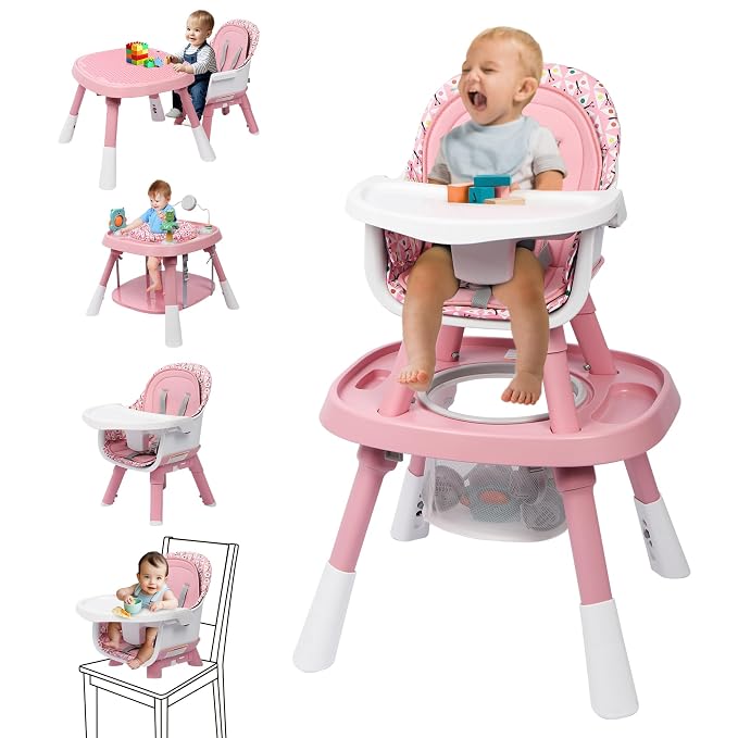 Xilingol 15-in-1 Convertible High Chair, 2-in-1 Baby Highchair & Activity Center W/Toys, Booster Seat | Building Block Table | Toddler Chair W/Removable Tray & 5-Point Harness & 2-Layer Cushion