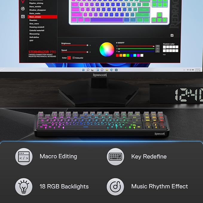 Redragon K707 PRO GB 80% Gasket RGB Gaming Keyboard, 3-Modes Wireless TKL Mechanical Keyboard w/Hot-Swap South-Facing LEDs Socket, PBT Gradient Keycaps & 5-Layer Noise Dampening, Custom Linear Switch