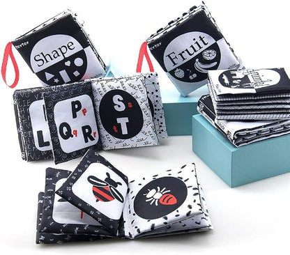 teytoy My First Soft Book, 6 PCS Nontoxic Fabric Cloth Activity Crinkle Black and White Books for Infants Boys and Girls Early Educational Toys Perfect for Baby Shower