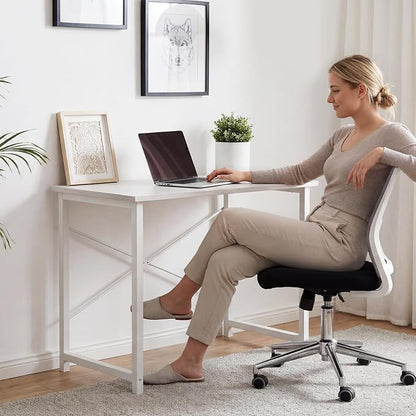 Sweetcrispy 32-Inch Small Computer Desk for Bedroom, White, 2 Pack | Gaming Writing Work and Study Desk for Home Office, Sturdy Metal Frame and Compact Modern Design with X-Shaped.