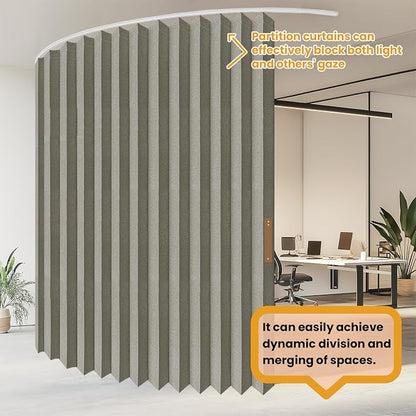 JILRON Folding Accordion Partition Divider with Ceiling Track - Hanging Room Curtain, Quick Setup(Grey 180" W x 96" L-Pack of 1)