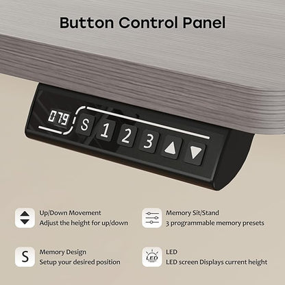 Grey Standing Desk, 48 X 24 Inch Adjustable Height Electric Desk, Sit Stand Desk with 2 Hooks, Ergonomic Rising Desk with Splice Board
