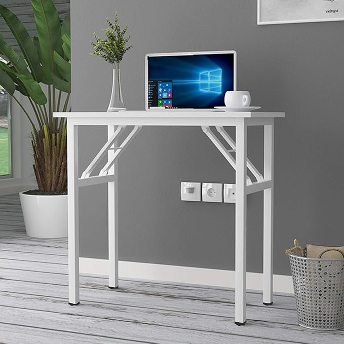 SogesGame 31.5 inches Small Desk Computer Desk for Small Space Small Folding Table Small Writing Desk Compact Desk Foldable Desk No Install Needed, White