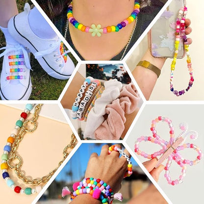 LIS HEGENSA 1300 Pcs DIY Childrens Crafts Beads Friendship Bracelet Kit, with Pony Beads Letter Beads and Bracelet Making Kit, Colorful Charms, Used for Custom Necklace Bracelets and Jewelry Decor