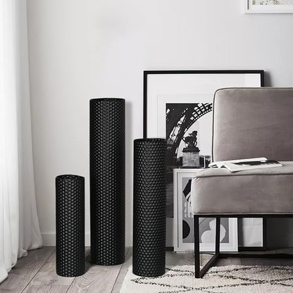 Dnnnii Tall Floor Vases Set of 3 - Black Metal Cylinder Vases for Living Room Corner, Modern Honeycomb Texture, Extra Large Standing Decor (Tallest 27.6in, Home Bedroom Dining Decor)