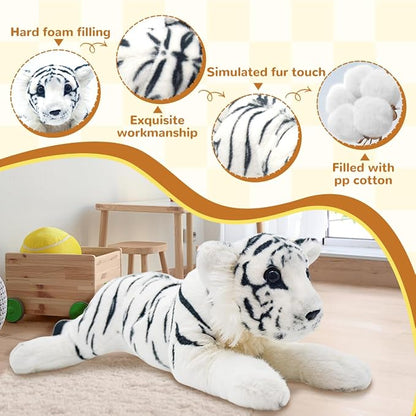 White Tiger Stuffed Animal 23.6" Giant Stuffed Tiger Plush Jungle Stuffed Animal Soft Plush Tiger Stuffy Cute Plushie Toys Realistic Birthday Graduation Gifts for Kids Boys