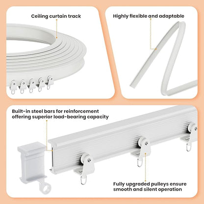 JILRON Folding Accordion Partition Divider with Ceiling Track - Hanging Room Curtain, Quick Setup(Grey 180" W x 96" L-Pack of 1)