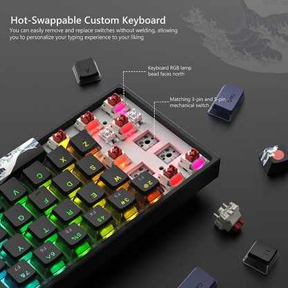 Womier 60% Percent Keyboard Gaming, Creamy Mechanical Wired Keyboard Anime | Hot-Swappable RGB Key board with PBT Keycaps for Windows PC Gamers - POM Linear Red Switch WK61 V2 Black Kanagawa