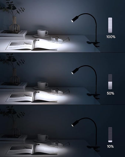 JHD Led Desk Lamp with Clamp - 10 Brightness Levels, 12" Flexible Gooseneck,Eye Protection USB Lamp - Suitable for Home Office, Reading, Bed Light,Quality Black Metal Clamp Light,Headboard Lamp