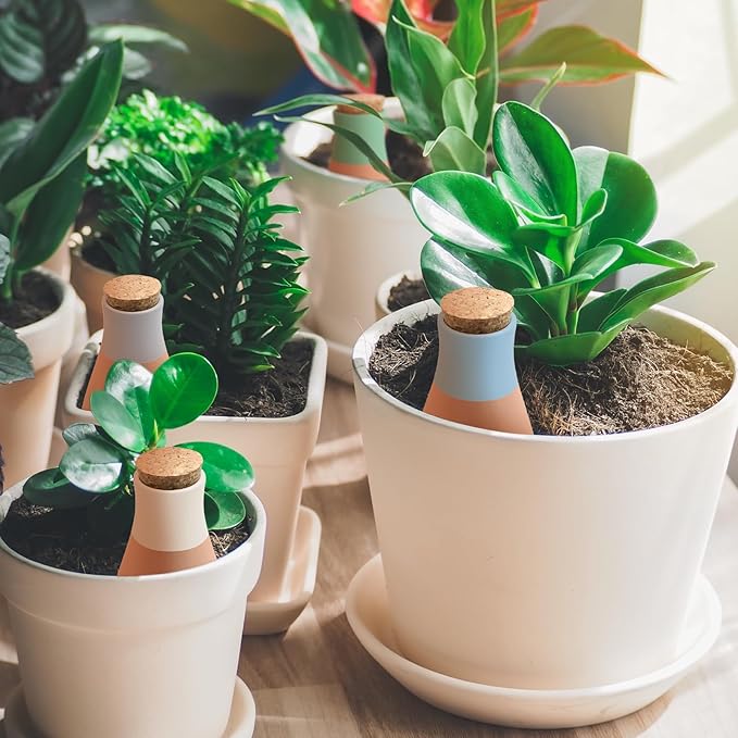 4PCS Terracotta Watering Spikes, Ollas Self Watering Globes, Slow Release Self Watering Planter Insert, Plant Watering Globes for Indoor and Outdoor Plants