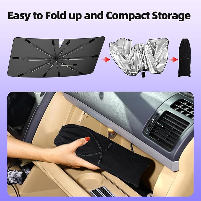 [2025 Upgraded] Windshield Sun Shade Umbrella - Foldable Car Sunshade for Jeep Wrangler/Gladiator, for Toyota 4Runner/Land Cruiser, Front Window Sun Shade UV Block & Heat Shield(Small-55"x23")