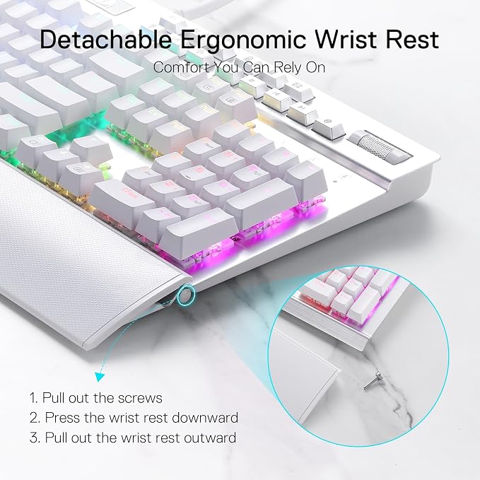 Redragon K550 RGB Gaming Keyboard, 104 Keys + 12 Macro G Keys Wired Mechanical Keyboard w/Aluminum Top Plate, Custom Clicky Purple Switch, Extra USB Port & Wrist Rest