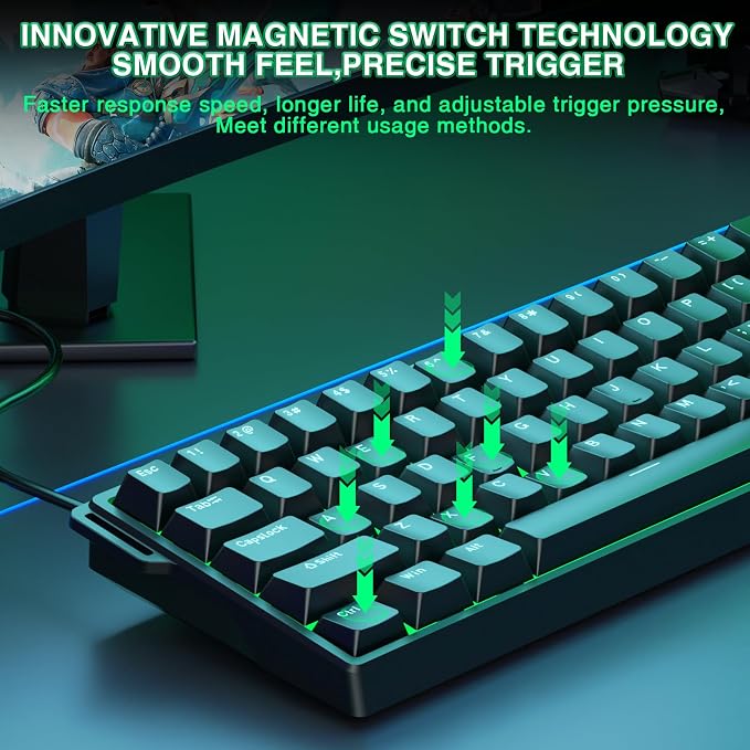 Aula WIN60 HE - 60% Mechanical Gaming Keyboard Wired, Magnetic Switch Hot Swappable, Adjustable Actuation Rapid Trigger Mode, 8000 Hz Polling Rate, RGB Small Keyboard 60 Percent Compact Design for PC