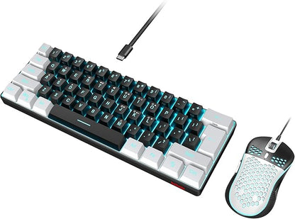 RedThunder 60% Gaming Keyboard and Mouse Combo, Ultra-Compact 61-Key RGB Backlit Mini Keyboard, Lightweight 7200 DPI Honeycomb Optical Mouse, RGB Wired Gaming Set for PC PS5 Xbox Gamer(Black-White)