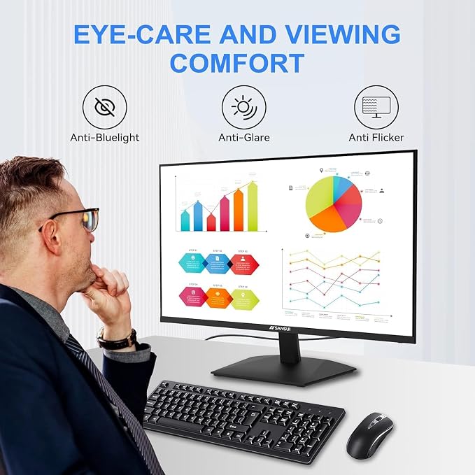 SANSUI Monitor 24 Inch 100Hz PC Monitor, HDMI VGA Ports VESA Mount, FHD Computer Monitor Ultra-Slim Ergonomic Tilt Eye Care for Home Office (ES-24F2, HDMI Cable Included)