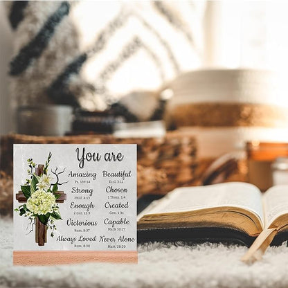 TIKTREE Christian Gifts, Religious Gifts for Women Faith, Catholic Spiritual Gifts with Bible Verse, Christian Home Desk Decor with Wood Stand