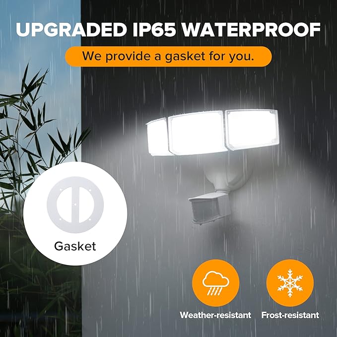 LUTEC 72W 7500LM LED Security Lights Motion Sensor Light Outdoor, 5000K Daylight, IP65 Waterproof, Dusk to Dawn, 3-Head Motion Detected Flood Light for Garage, Yard, Porch(White)