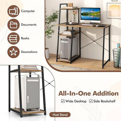 Giantex Computer Desk with Shelves, 47.5” Home Office Desk with Bookshelf, Host Stand, Metal Frame, PC Laptop Workstation, Modern Study Writing Desk for Bedroom, Small Space (Natural & Black)