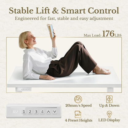 ErGear Electric Standing Desk, 48 Inch Adjustable Height Sit Stand Up Desk with 1.18" Thickness Whole-Piece Desktop, Computer Office Desk for Home Office, White