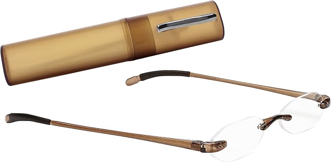 Select-A-Vision Flexi Lights Rimless Round Unisex Readers, Brown, +1.50