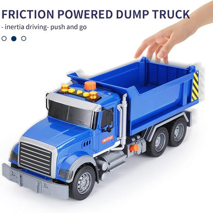 haomsj Big Dump Truck Toy Light Up & Moveable Lifting Back Garbage Push and Go Car Plastic Beach Construction Toy Vehicles for Kids Boys and Girls (Dump Truck)