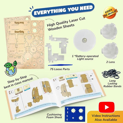 Smartivity Microscope 100x Zoom STEM Toy for Kids Age 8 to 14 Years Old | Cool Birthday Gifts Ideas for Boys & Girls | DIY Science Toys for 8,9,10,11,12,13,14 Years I Wooden Engineering Game