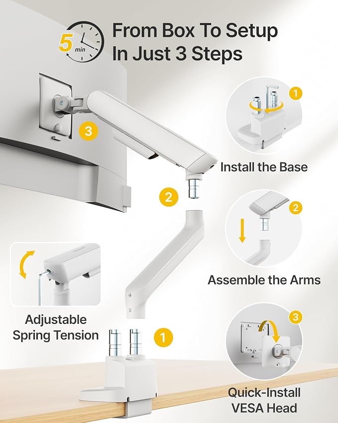 monTEK Dual Monitor Arm with USB, Mechanical Spring Desk Mount for 17 to 35 Inch Screens, Smooth Precision Bearings, Holds up to 26.4 lbs Per Arm, C-Clamp/Grommet Base, Perfect for Office Workspaces