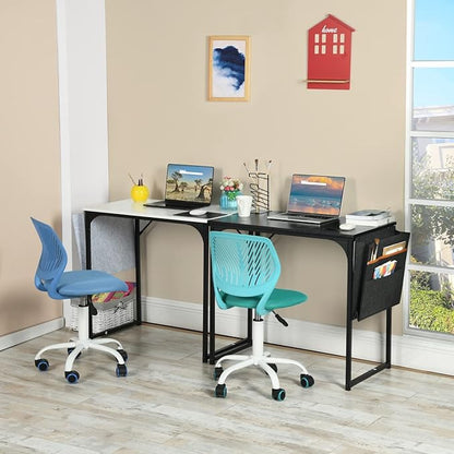FurnitureR 31.5 inch Small Study Writing Table with Storage Bag Space Saving for Home Office, Modern PC Metal Frame Computer Desk, Black
