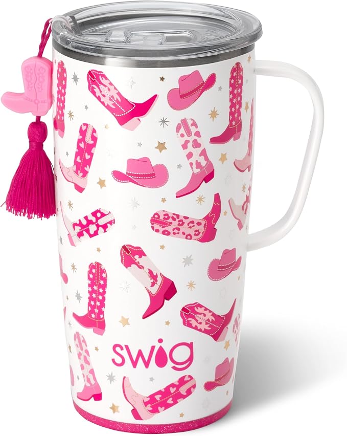 Swig Life 22oz Insulated Travel Mug with Handle & Lid, Let's Go Girls | Triple Insulated Stainless Steel - Handle & Lid Included - Keeps Coffee Hot or Cold - Cup Holder Friendly