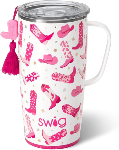 Swig Life 22oz Insulated Travel Mug with Handle & Lid, Let's Go Girls | Triple Insulated Stainless Steel - Handle & Lid Included - Keeps Coffee Hot or Cold - Cup Holder Friendly