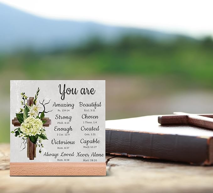 TIKTREE Christian Gifts, Religious Gifts for Women Faith, Catholic Spiritual Gifts with Bible Verse, Christian Home Desk Decor with Wood Stand