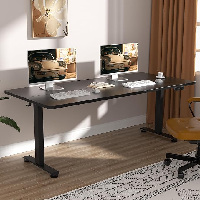 Veken Standing Desk, 63×27.6 Inch Electric Gaming Table, Black | Height Adjustable Sit Stand Up Computer Tables for Home Office, Study , Writing, Suit students, employees and group work