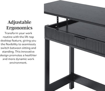 Walker Edison Office Writing and Computer Desk Spacious Desktop, Complementary in Living Spaces, 38 Inch, Reeded Lift-Top Black