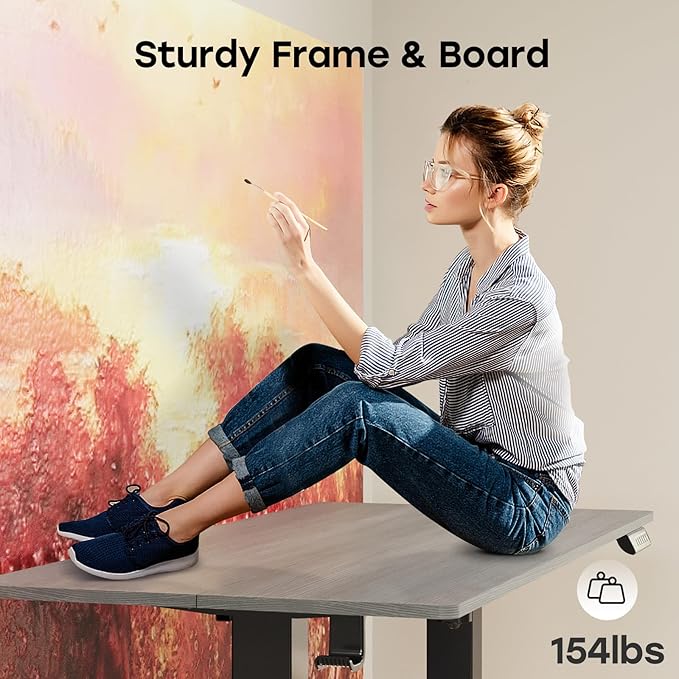 Grey Standing Desk, 48 X 24 Inch Adjustable Height Electric Desk, Sit Stand Desk with 2 Hooks, Ergonomic Rising Desk with Splice Board