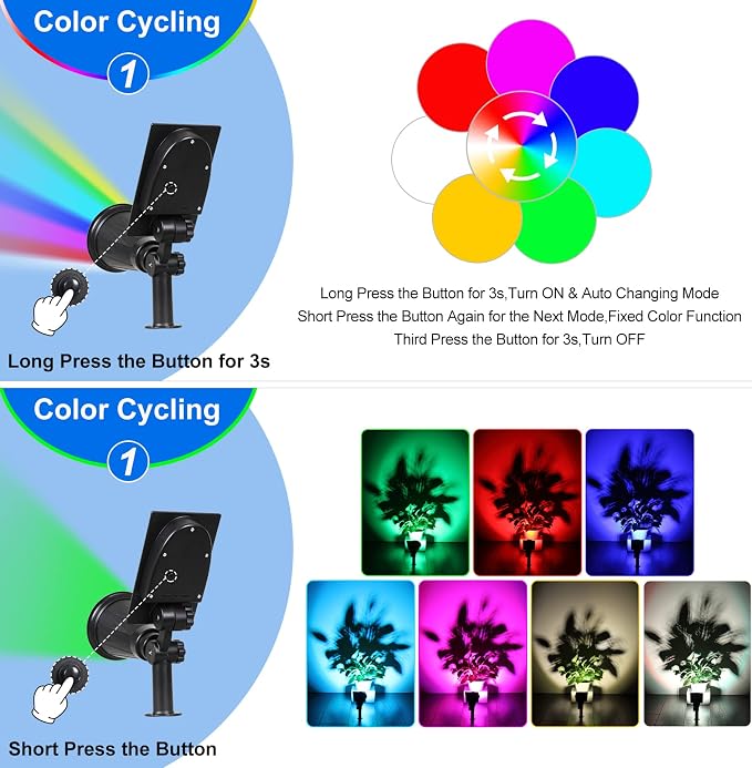 T-SUN Solar Spotlights for Outsides, Christmas Solar Lights Outdoor Waterproof, Color Changing Solar Landscape Spotlights, Auto ON/Off Solar Garden Pond Light for Yard, Trees, Driveway, Patio(4 Pack)