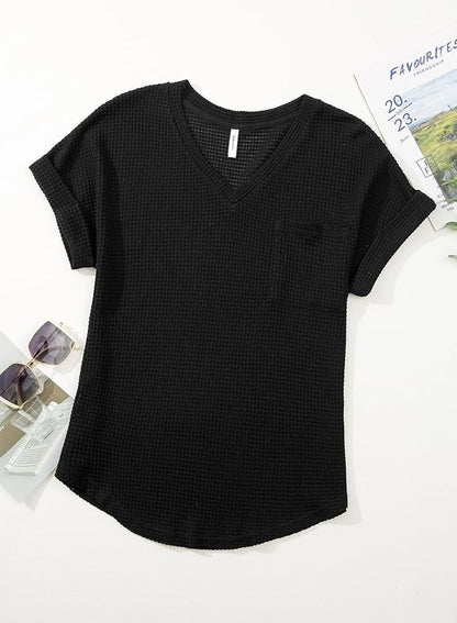 Dokotoo Womens Waffle Knit Tops 2026 Spring Summer V Neck Shirts Casual Trendy Women's Blouses Basic Tee
