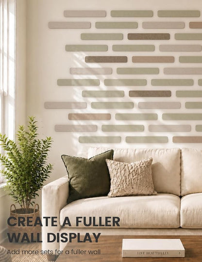 Fluxynara 13" x 2" Felt Wall Panels, Linen Dusk | 5-Pack Cork Board Alternative with 35 Push Pins, Adhesive Mounting for Bedroom Door or Home Office
