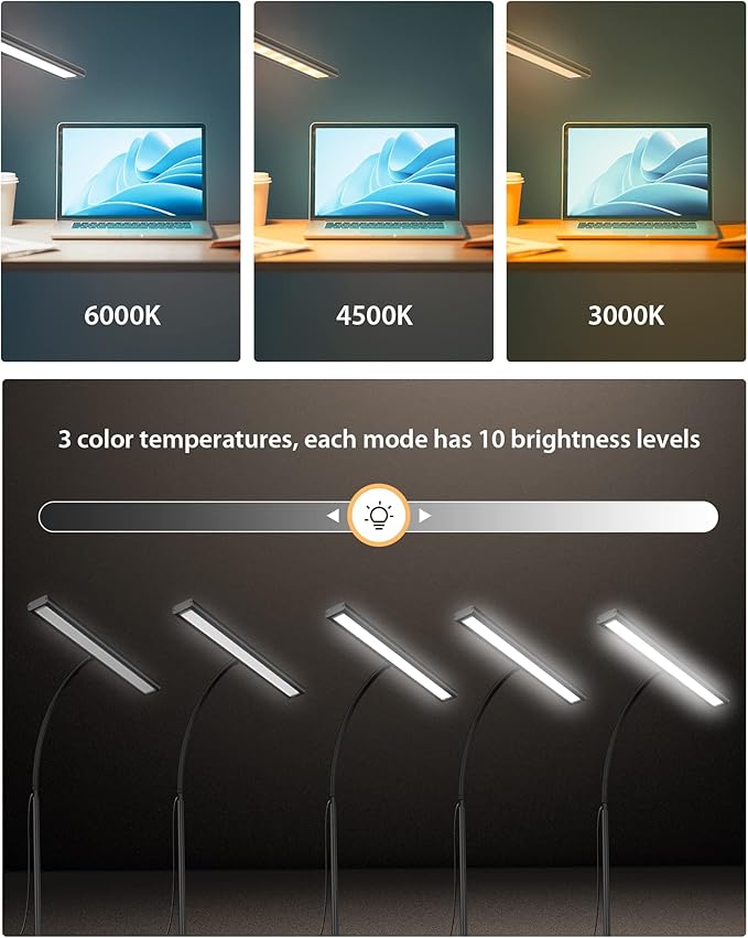 Desk Lamp for Office Home, [3 Color & 10 Brightness] 160 LED Dimmable Reading Lamp with Clamp, Eye-Caring Clip on Desk Light Working for Video Conference Workbench Drafting Crafting Drawing Puzzling