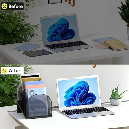gianotter Desktop File Organizer with 5 Compartments | Desk Organizer Paper Organizer for Desk Workspace Organizers for Office Supplies (Black, Inclined Style)