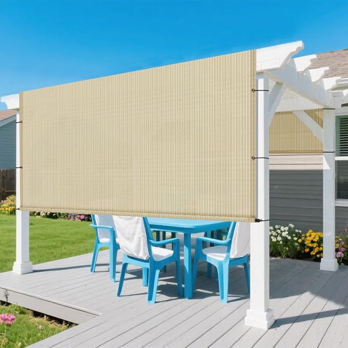 14' × 20' Pergola Shade Cover Universal Replacement Canopy Cover Outdoor Durable Fabric Sun Shade Cloth for Deck Patio Porch Backyard Gazebo with Grommets & Weighted Rods, Beige