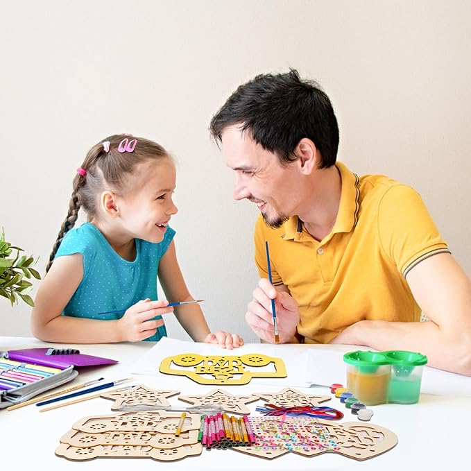 Fennoral 9 Pack DaD Wind Chime Kit for Kids Make You Own Fathers Day Craft DIY Coloring Wooden Father's Day Art and Craft for Art Activity Dad Birthday Decoration Dad Gifts from Daughter Son