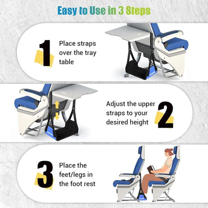 2-Pack Foot Hammock for Plane Travel, No Collapse Thickened Bamboo Airplane Foot Rest with Extended Adjustment Strap, Portable Desk Foot Hammock to Relax Your Feet, Foot Sling Travel Essentials(Blue)