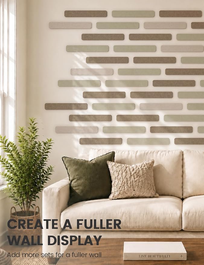 Fluxynara 13" x 2" Felt Wall Panels, Earth Brown | 8-Pack Includes 50 Push Pins and Adhesive Tabs for Photos, Notes and Decor in Bedroom Doors, Home Office or Studios